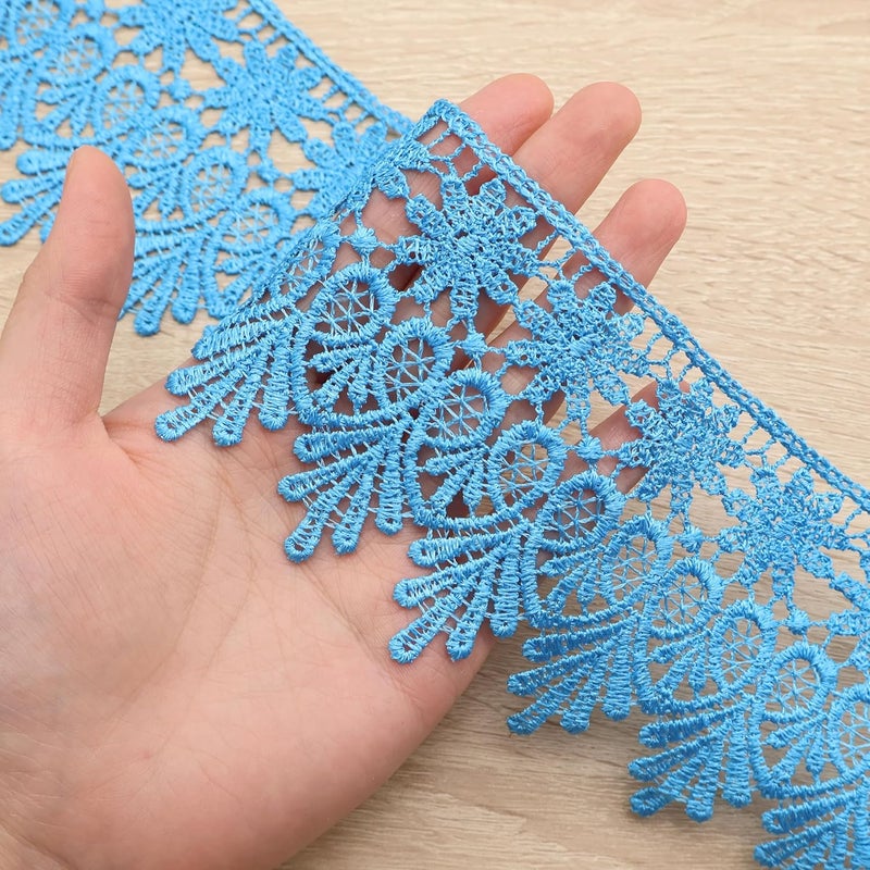 GXTIZAS Blue Lace Trim 5 Yards Wide Venise Lace Ribbon Embroidered Edge Trim for Sewing Crafts Pillow Case - Image 4